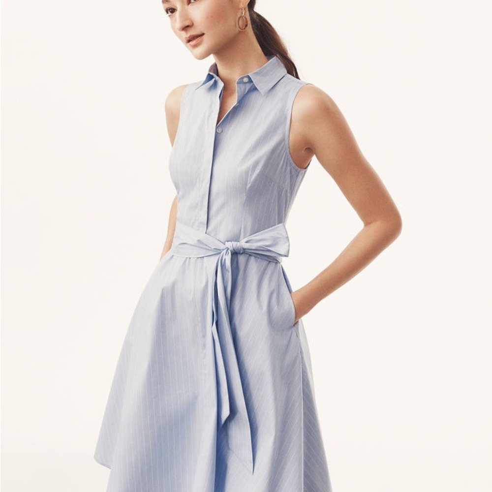 Ann Taylor Factory Sky Blue Midi Dress with Tie Waist | Size 0 | NWT - Picture 7 of 9